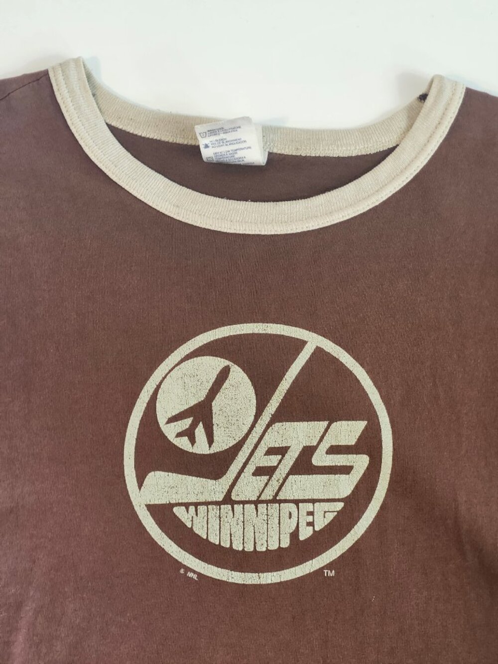 Vintage Winnipeg Jets T‑Shirt – XL – Brown & Cream Ringer – NHL Vintage Hockey